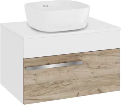 Тумба с раковиной Runo Вудлайн 65 подвесная, крафтовый дуб, раковина Bella 40
