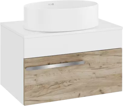 Тумба с раковиной Runo Вудлайн 65 подвесная, крафтовый дуб, раковина Ovale 50