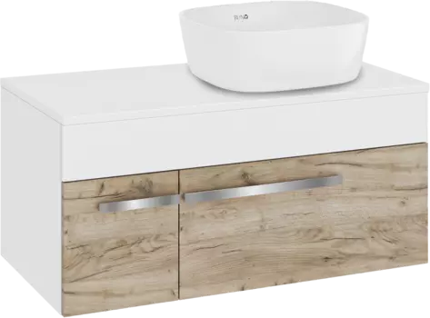 Тумба с раковиной Runo Вудлайн 85 подвесная, крафтовый дуб, раковина Bella 40