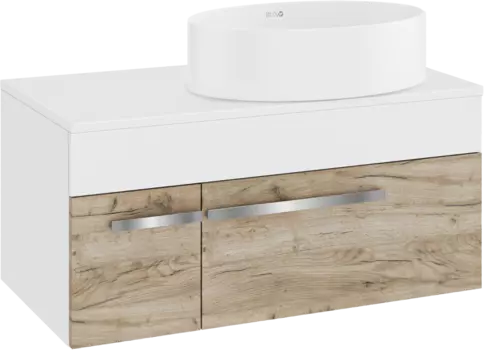 Тумба с раковиной Runo Вудлайн 85 подвесная, крафтовый дуб, раковина Ovale 50
