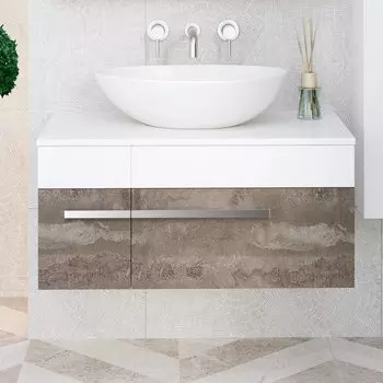 Тумба с раковиной Runo Вудлайн 85 железный камень