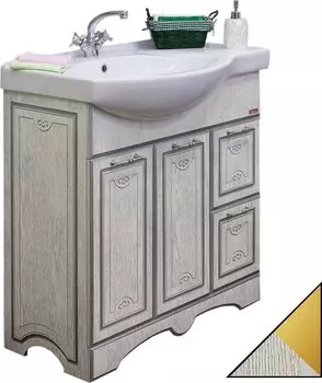 Тумба с раковиной Sanflor Адель 82 белая, патина золото, R