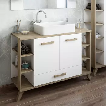 Тумба с раковиной Sanflor Ингрид 120 светлое дерево - белая