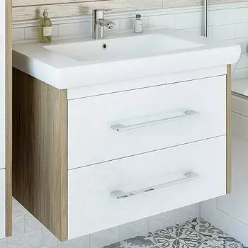 Тумба с раковиной подвесная Sanflor Ларго 80 светлое дерево, вяз швейцарский, белый