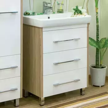 Тумба с раковиной напольная Sanflor Ларго 70 светлое дерево, швейцарский вяз, белый