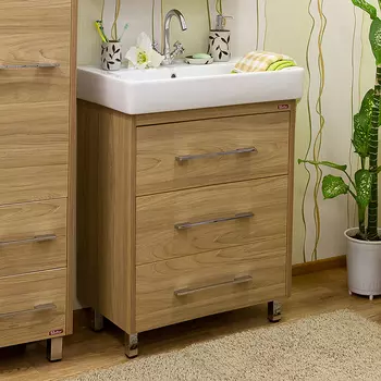 Тумба с раковиной напольная Sanflor Ларго 70 светлое дерево, швейцарский вяз