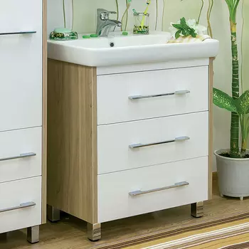 Тумба с раковиной напольная Sanflor Ларго 80 светлое дерево, вяз швейцарский, белый