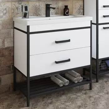 Тумба с раковиной Sanflor Норд 80 белый, черный