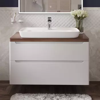 Тумба с раковиной STWORKI Берген 100 белая с темной столешницей, DIWO Углич 0117