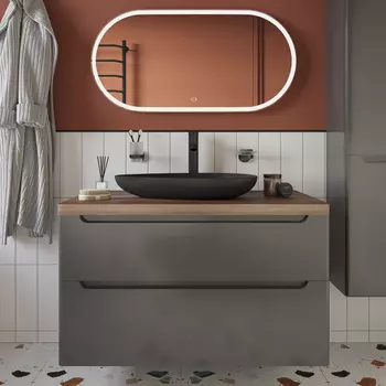 Тумба с раковиной STWORKI Берген 100 серая с темной столешницей, Bocchi Etna 1114-004-0125