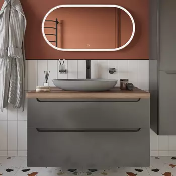 Тумба с раковиной STWORKI Берген 100 серая с темной столешницей, Bocchi Etna 1114-006-0125