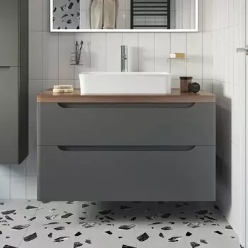 Тумба с раковиной STWORKI Берген 100 серая с темной столешницей, Bocchi Sottile 1476-001-012