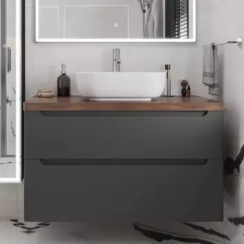 Тумба с раковиной STWORKI Берген 100 серая с темной столешницей, Moduo 50 Square