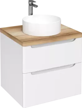 Тумба с раковиной STWORKI Берген 60 белая со светлой столешницей, раковина Берген S21413WH