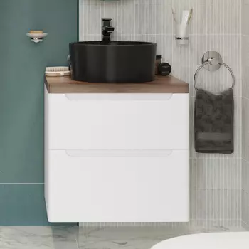 Тумба с раковиной STWORKI Берген 60 белая с темной столешницей, BOCCHI Vessel черная