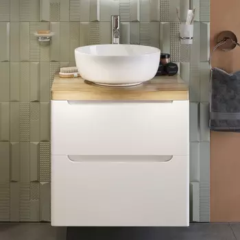 Тумба с раковиной STWORKI Берген 60 белая со светлой столешницей, Moon 1