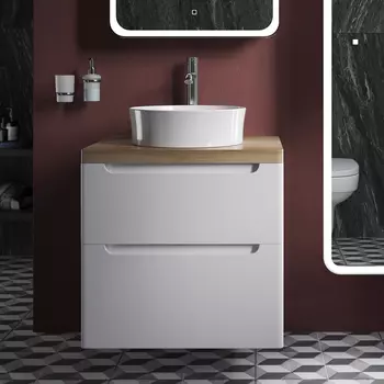 Тумба с раковиной STWORKI Берген 60 белая со светлой столешницей, раковина Sottile 1478-001-0125