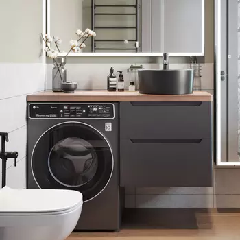 Тумба с раковиной STWORKI Берген 60 серая с темной столешницей 122, BOCCHI Vessel черная, L