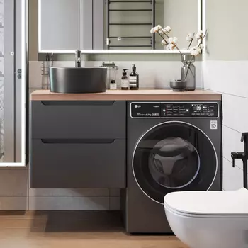 Тумба с раковиной STWORKI Берген 60 серая с темной столешницей 122, BOCCHI Vessel черная, R