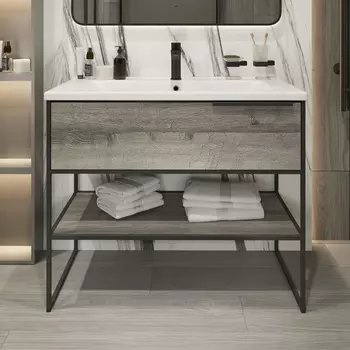 Тумба с раковиной STWORKI Брамминг 100 напольная, дуб шерман серый