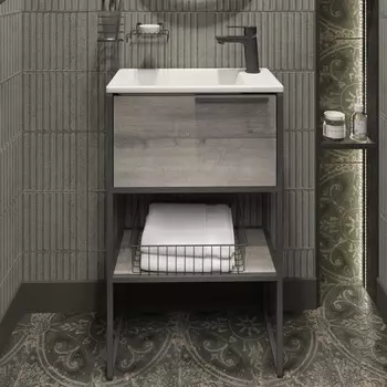 Тумба с раковиной STWORKI Брамминг 50 напольная, дуб шерман серый