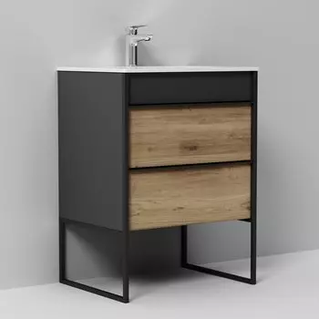 Тумба с раковиной STWORKI Гриндстед 60 дуб таксония, антрацит матовый