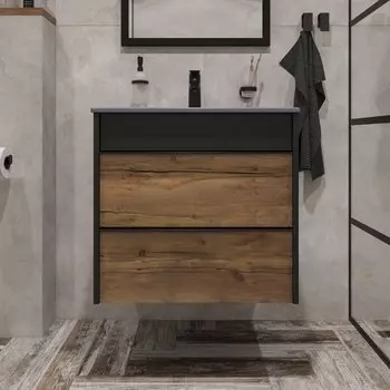 Тумба с раковиной STWORKI Гриндстед 60 дуб таксония, антрацит матовый, раковина 43061-112-KL антрацит