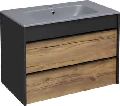 Тумба с раковиной STWORKI Гриндстед 80 дуб таксония, антрацит матовый, раковина 43081-112-KL антрацит