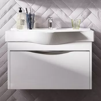 Тумба с раковиной STWORKI Хельсинки 80 подвесная, с накладной раковиной, белая, МДФ