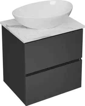 Тумба с раковиной STWORKI Колдинг 60 антрацит, с раковиной Moduo 55 Leaf, столешница белая матовая