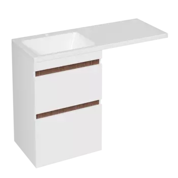 Тумба с раковиной STWORKI Мальмё 120 левая над стиральной машиной, дуб бурбон, белая