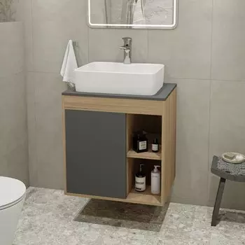 Тумба с раковиной Teymi Nura 60 дуб эврика, матовый графит, раковина Helmi S 48