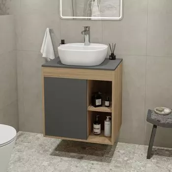 Тумба с раковиной Teymi Nura 60 дуб эврика, матовый графит, раковина Solli 40