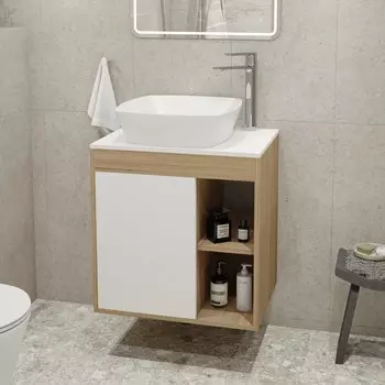 Тумба с раковиной Teymi Nura 60 дуб эврика, матовая белая, раковина Kati 43