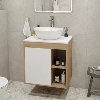 Тумба с раковиной Teymi Nura 60 дуб эврика, матовая белая, раковина Lori 40