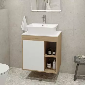 Тумба с раковиной Teymi Nura 60 дуб эврика, матовая белая, раковина Aina 49