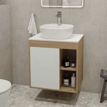 Тумба с раковиной Teymi Nura 60 дуб эврика, матовая белая, раковина Solli 40