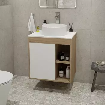 Тумба с раковиной Teymi Nura 60 дуб эврика, матовая белая, раковина Lina D35