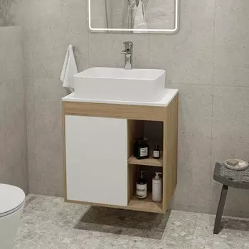 Тумба с раковиной Teymi Nura 60 дуб эврика, матовая белая, раковина Helmi S 48