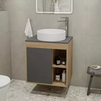 Тумба с раковиной Teymi Nura 60 дуб эврика, матовый графит, раковина Lina D41