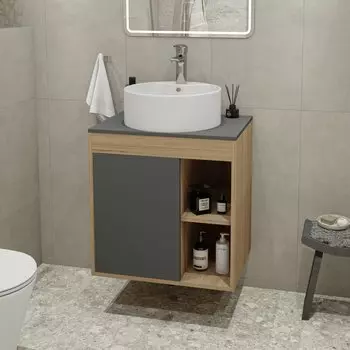 Тумба с раковиной Teymi Nura 60 дуб эврика, матовый графит, раковина Lina S D40