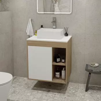 Тумба с раковиной Teymi Nura 60 дуб эврика, матовая белая, раковина Helmi Mini 38