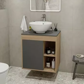 Тумба с раковиной Teymi Nura 60 дуб эврика, матовый графит, раковина Lina kuppi D40