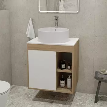 Тумба с раковиной Teymi Nura 60 дуб эврика, матовая белая, раковина Lina S D40