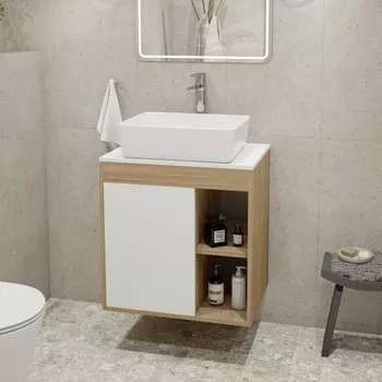 Тумба с раковиной Teymi Nura 60 дуб эврика, матовая белая, раковина Helmi 50