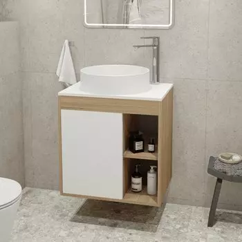 Тумба с раковиной Teymi Nura 60 дуб эврика, матовая белая, раковина Lina D41