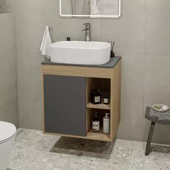 Тумба с раковиной Teymi Nura 60 дуб эврика, матовый графит, раковина Solli 51