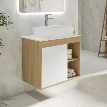 Тумба с раковиной Teymi Nura 70 дуб эврика, матовая белая, раковина Helmi S 48