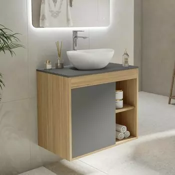 Тумба с раковиной Teymi Nura 70 дуб эврика, матовый графит, раковина Lori 40