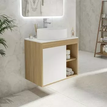 Тумба с раковиной Teymi Nura 70 дуб эврика, матовая белая, раковина Lori 50